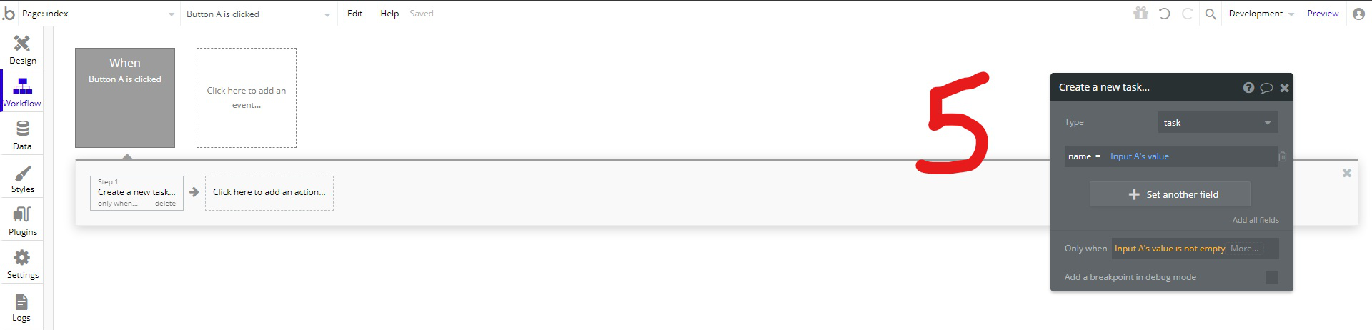 action values for input