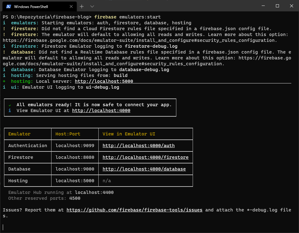 wynik polecenie uruchomienia emulatora