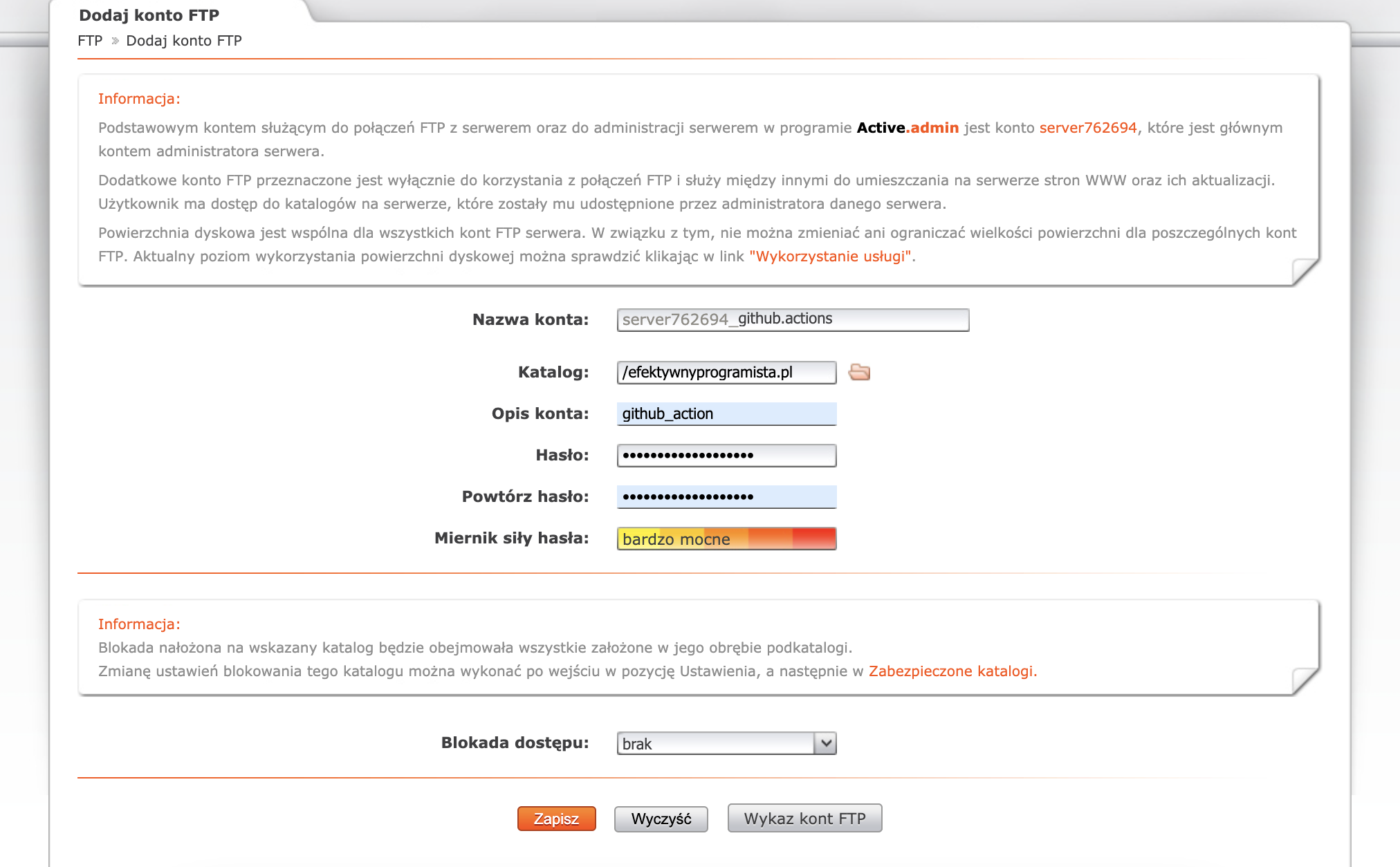 dodanie nowego konta ftp