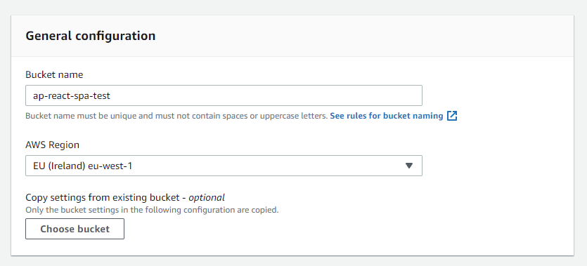 konfiguracja nowego bucketa