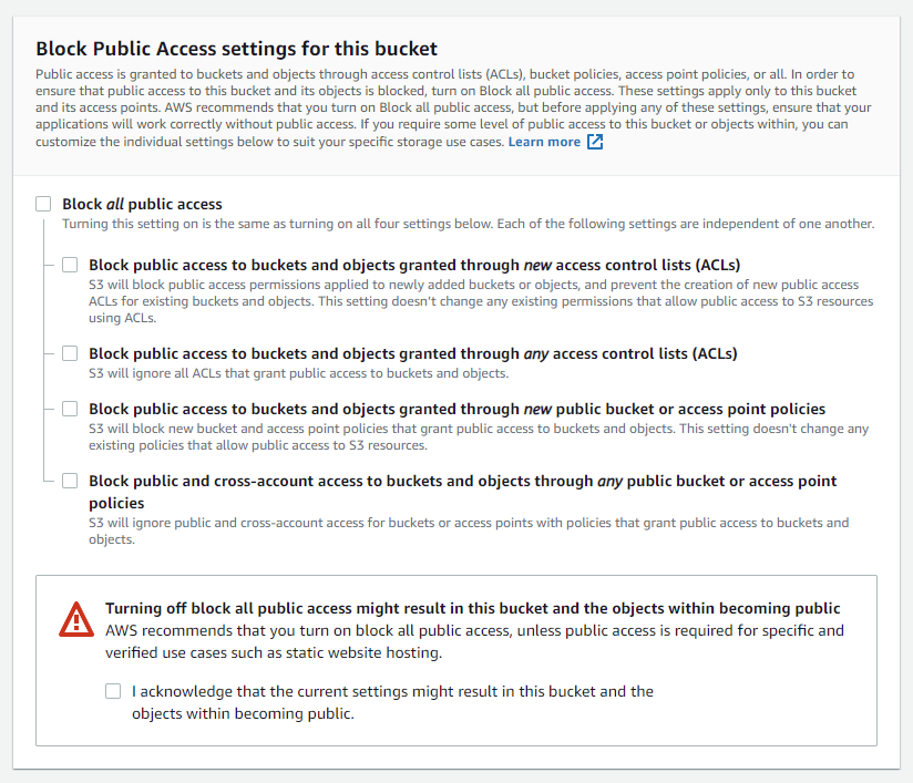 ustawienia public bucket